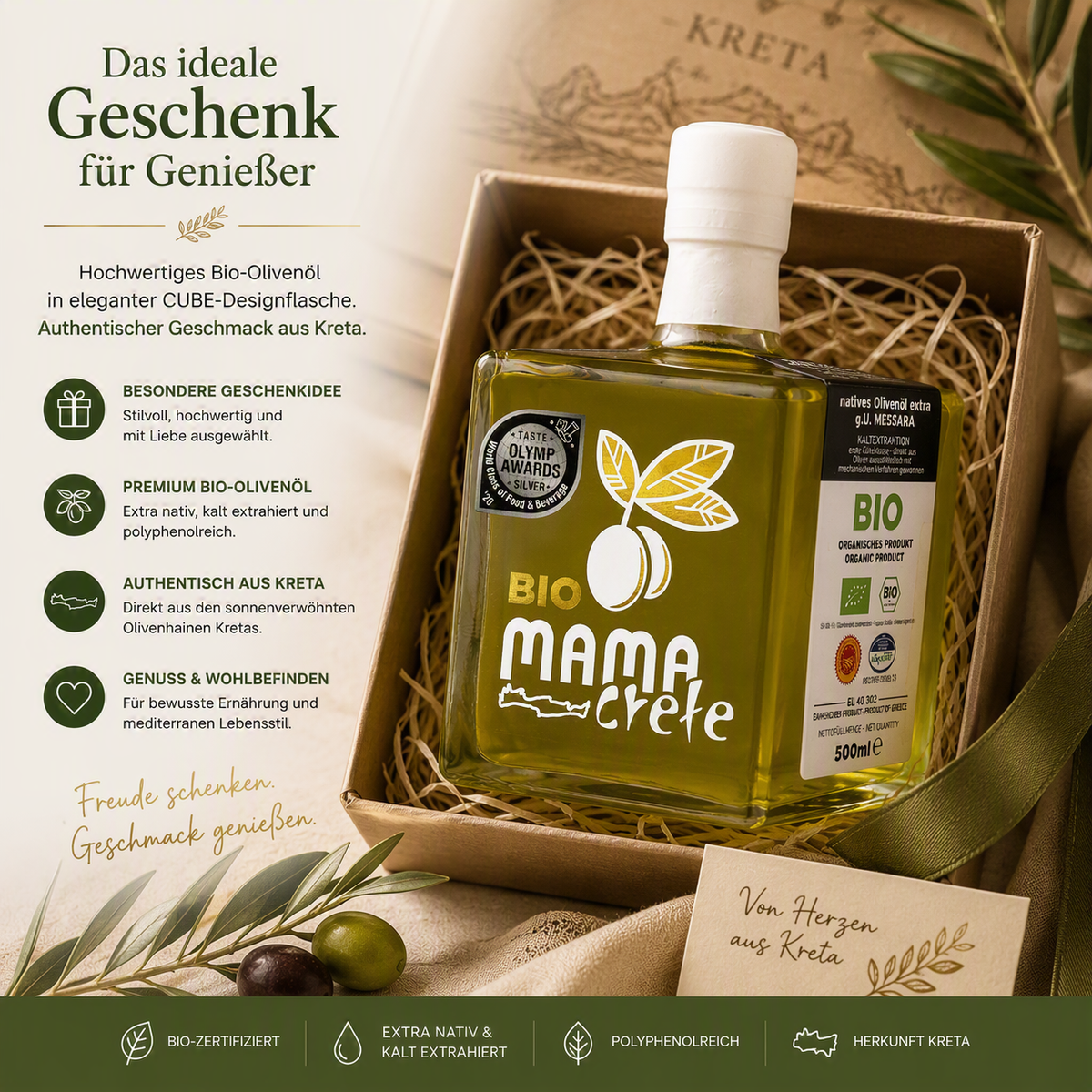Mama Crete extra natives BIO Olivenöl / 0,5 Liter im CUBE