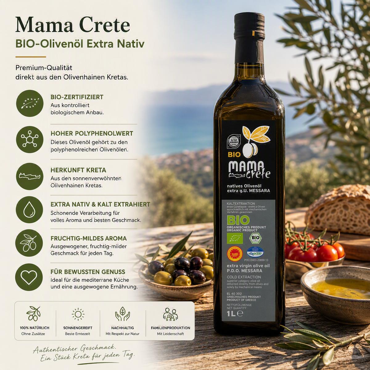Mama Crete BIO-Olivenöl Extra Nativ – Premium Olivenöl direkt aus Kreta